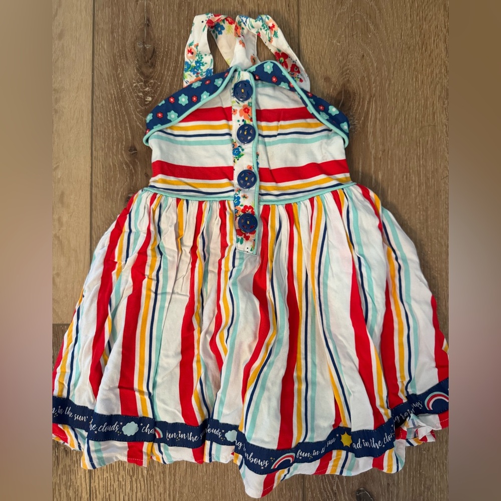 Vibrant Striped Kids Dress with Floral Accents